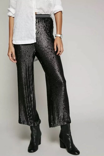 Nice Free People Womens Sequins Sweatpants Just a Dreamer Blk Pants Sz S/P New - Picture 5 of 6
