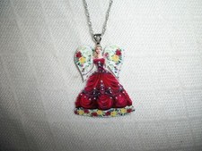 ANGEL FAIRY FLOWER NECKLACE PENDANT RED MULTICOLOR RESIN ACRYLIC