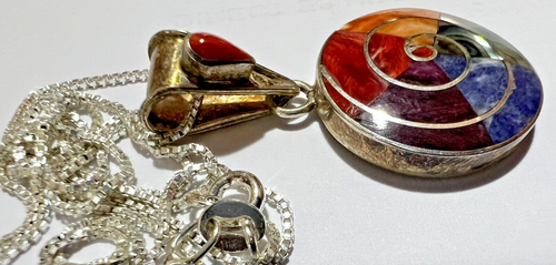 Pachamama Pendant Sterling Silver 950 With Natural Stone Inlay And Box Chain - Bild 18 von 19