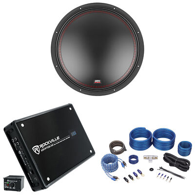 MTX 5515-22 15'' 800 Watt DVC 2-ohm Car Audio Subwoofer+Mono Amplifier+Amp Kit