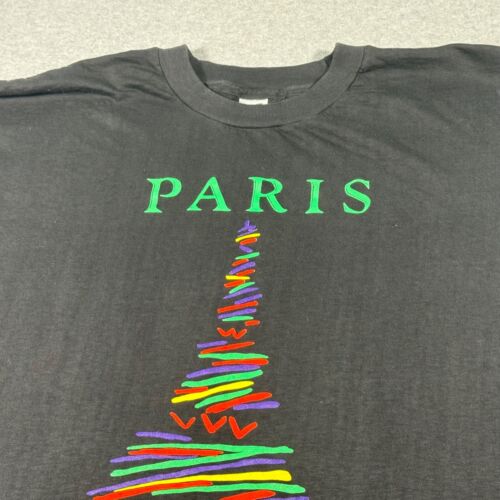 Vintage Paris Shirt Adult Large Black Eiffel Tower Single Stitch Mens 90s Tour - Picture 3 of 7