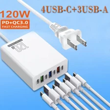 120W 6-Port USB C Fast Wall Charger Block Charging Station for Multiple Devices