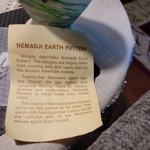 Vintage Nemadji Pottery Vase 6" Green Blue Black Swirl USA - Picture 4 of 12