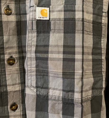Authentic Carhartt plaid relaxed fit black & grey button up down shirt XL - Picture 2 of 3