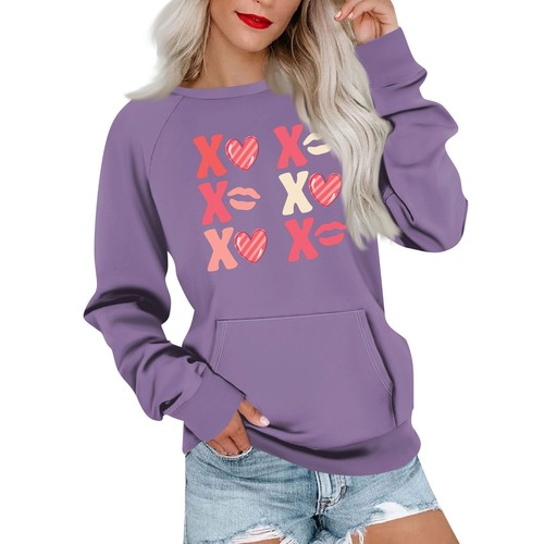 Women's Casual Valentine's Day Printed Pullover Plug Sleeve Sweatshirt With - Picture 19 of 33