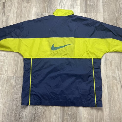 VINTAGE Nike Windbreaker Jacket Youth L 14-16 Blue Green Full Zip Red Swoosh - Picture 2 of 12