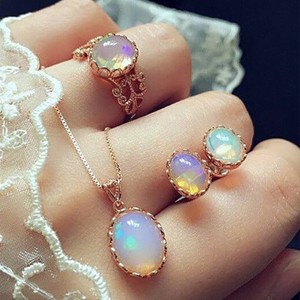 Fashion-Elegance-Women-Rose-Gold-Crystal-Necklace-Ring-Earring-Jewelry-Gift-Sets