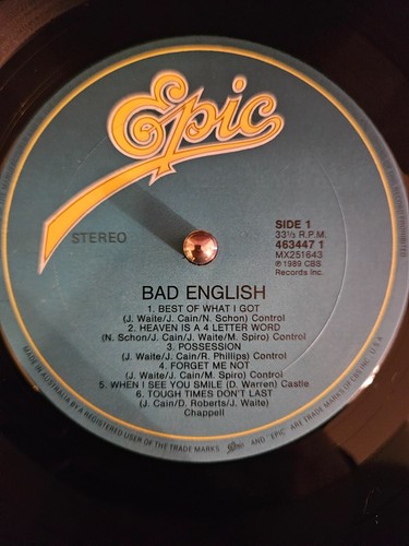 BAD ENGLISH Bad English 1989 LP JOHN WAITE NEAL SCHON JOURNEY ROCK RARE VINYL - Picture 5 of 8