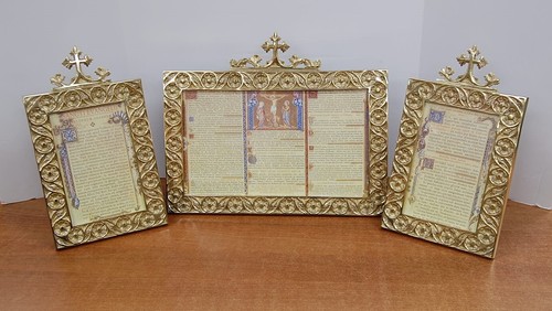 Bonito conjunto tradicional de tarjetas de misa de iglesia de latón - Tarjetas de altar cáliz co. #101 - Imagen 4 de 13