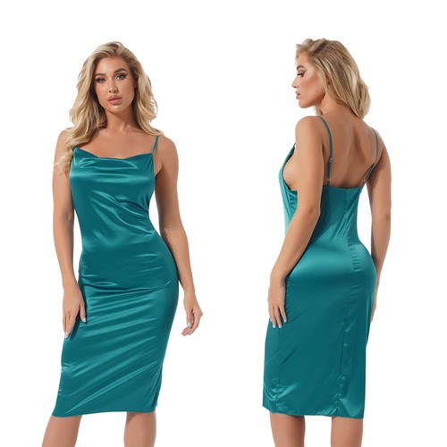 Mujeres Vestido de Satén Noche Fiesta Vestidos Elegante Cóctel Cuello en V Vestido ceñido al cuerpo - Imagen 10 de 89