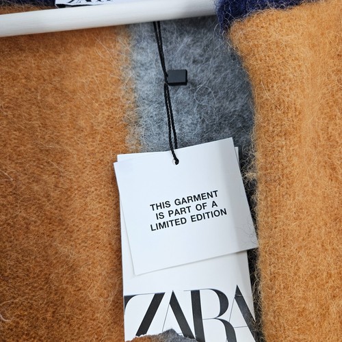 Zara Coat Brown Gray Blue Wool Alpaca Color Block Limited Edition Fuzzy NWT Sz M - Picture 4 of 11