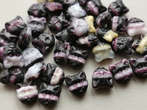 Czech glass cat kitty head animal beads 13 mm pack of 10 different colours - Picture 7 of 30