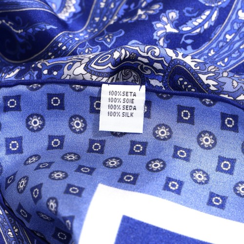 Pañuelo 100% Seda Para Hombre Azul Marino Floral Paisley Bolsillo Cuadrado 21" 53cm - Imagen 6 de 7