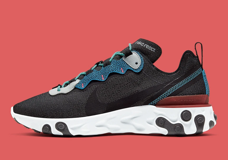 Nike Mens React Element 55 SE Anthracite Blue Fury Sneakers CD2153-001 Size 14 - Image 2 of 4