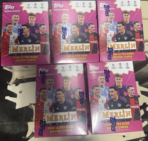 LOT OF 5 2023/24 Topps Chrome Merlin UEFA Club Competitions Soccer  Blasters (E)