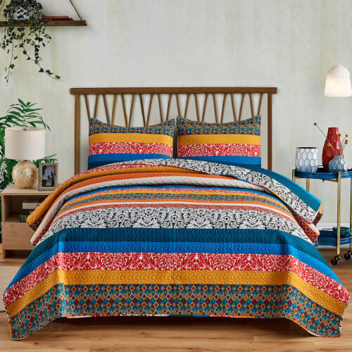Juego de colcha reversible acolchada estilo boho con retazos florales para todas las estaciones - Imagen 30 de 89