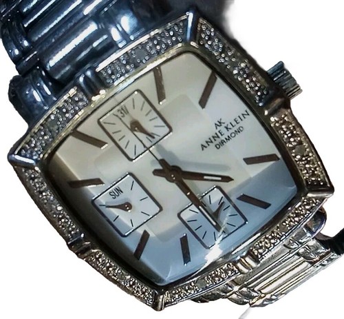 ANNE KLEIN DIOMOND SERIES STAINLESS MOTHER OF PERAL DAY/DATE WATCH - Picture 3 of 8
