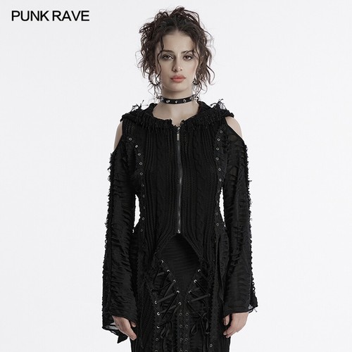 Punk Rave Women Black Decadent Gothic Fit Hooded Sweater Drawstring Decor Coat - Picture 6 of 29