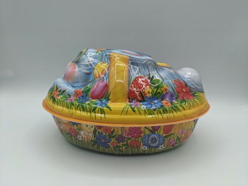 Vintage Easter Bunny Basket CONTAINER w/ Lid Plastic Spring Bunny Chicks Rabbit - Picture 3 of 6