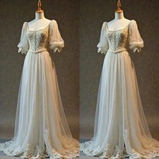 Victorian Wedding Dresses Half Sleeve Vintage Tulle Empire White Bridal Bowns