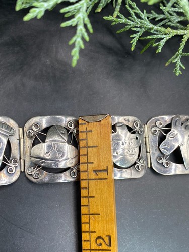 Vintage sterling Iguala Mexico 1940, story panel bracelet, 6.5" - 28.35g - Picture 14 of 16