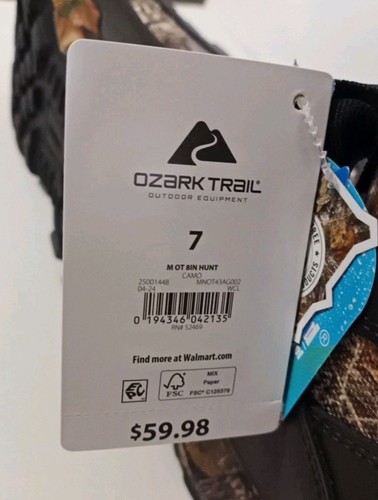 Realtree Camo Print Ozark Trail Mens Size 7 Waterproof - 3M 200g Thinsulate - Picture 10 of 18