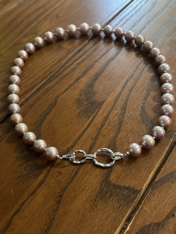 Collar Edison de perlas rosas de cadena completa en plata de ley Foto 3 de 4