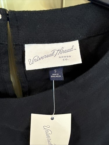 Women's Universal Thread Linen Blend Tank Top Black Scoop Neck & Side Buttons - Picture 2 of 7