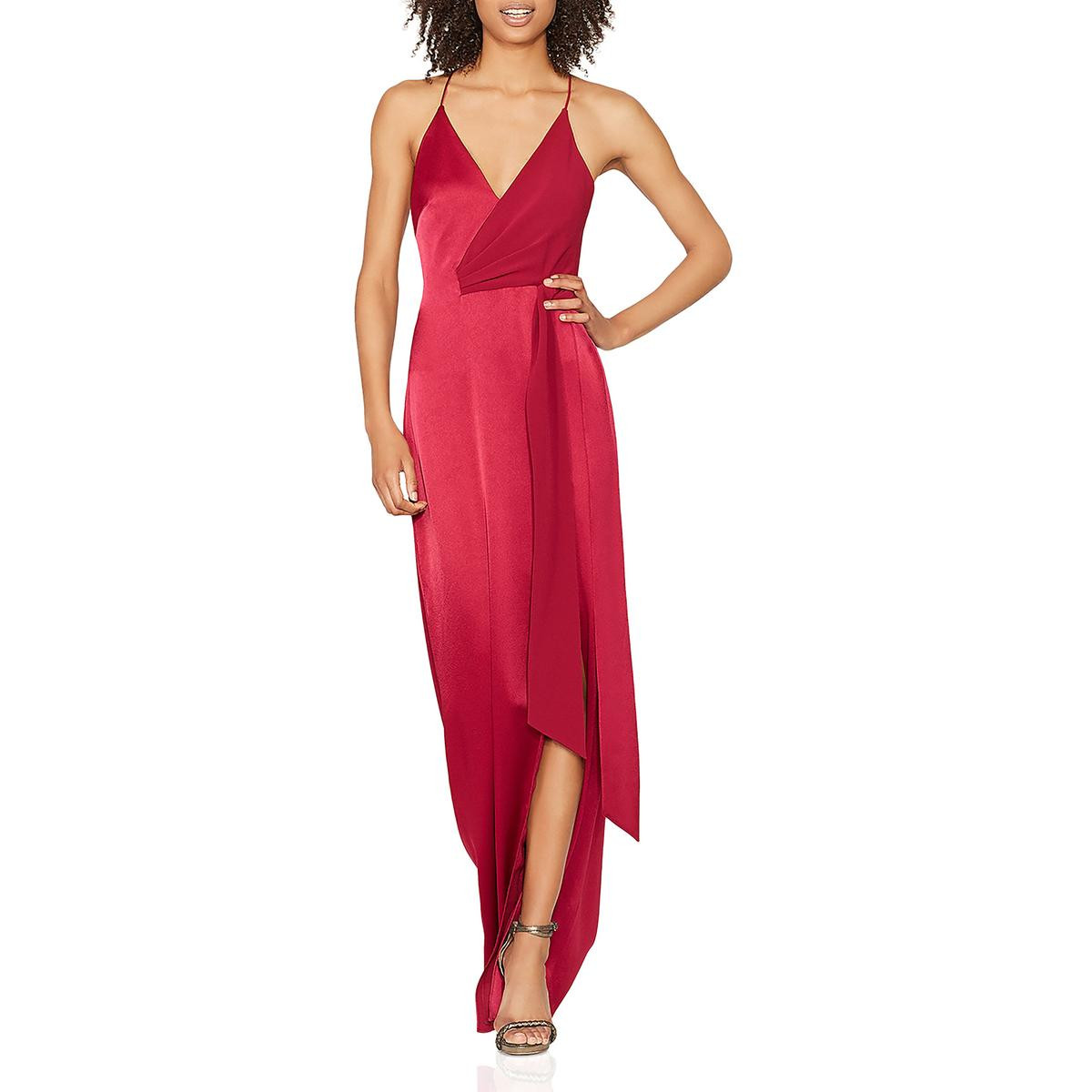 Женское красное атласное вечернее платье без рукавов Halston Heritage 8 BHFO 3548
