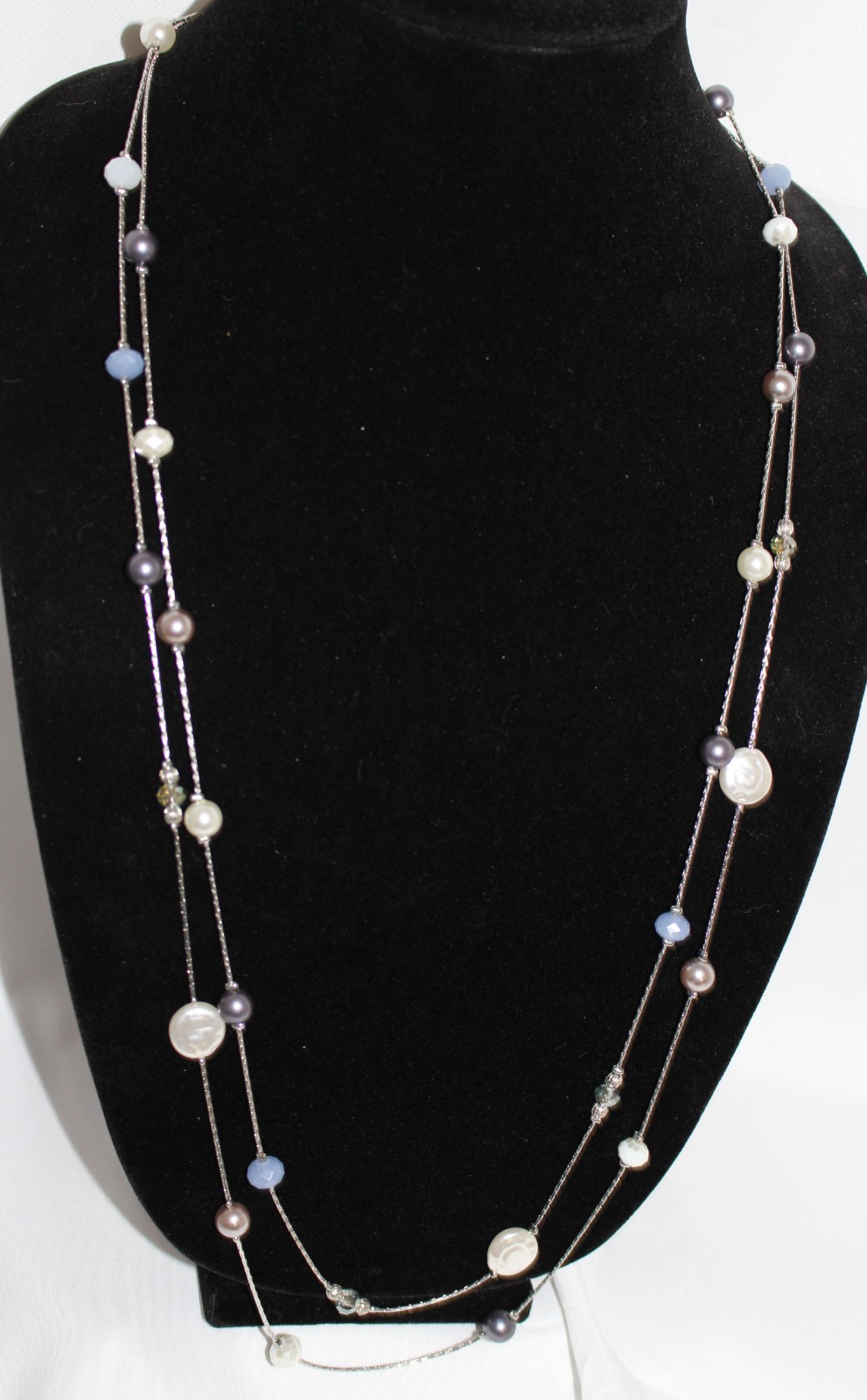 Estate Vintage Silvertone Double Strand Beaded Fa… - image 5