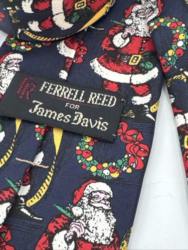 Cravatta vintage Ferrell Reed per James Davis in seta Babbo Natale Natale Made in USA - Foto 4 di 6