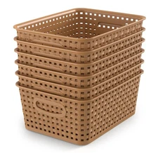 6-Pack Plastic Small Shelf Storage Weave Baskets Organizing for Cabinets and ...
