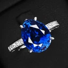 Sumptuous Royal Blue Sapphire Pear 4.80Ct 925 Sterling Silver White Gold Rings