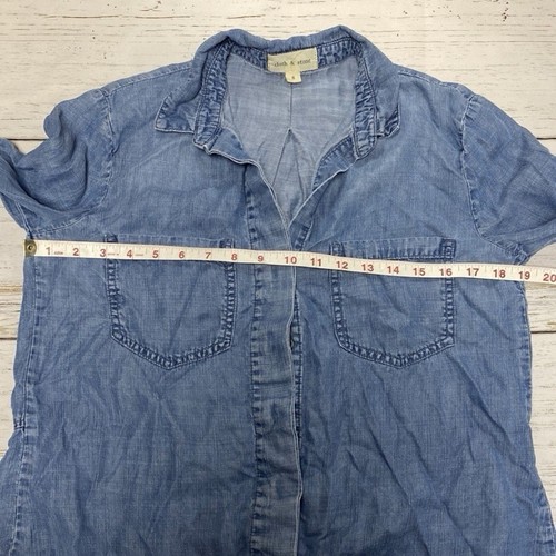Anthropologie Cloth & Stone Split Back Chambray Button Down Denim Small - Picture 3 of 11