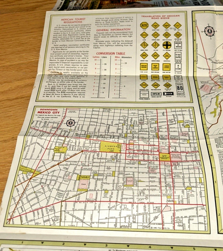 1961 HIGHWAYS IN MEXICO ROAD MAP / THE GULF ROUTE - Pemex Travel Club - Picture 16 of 18