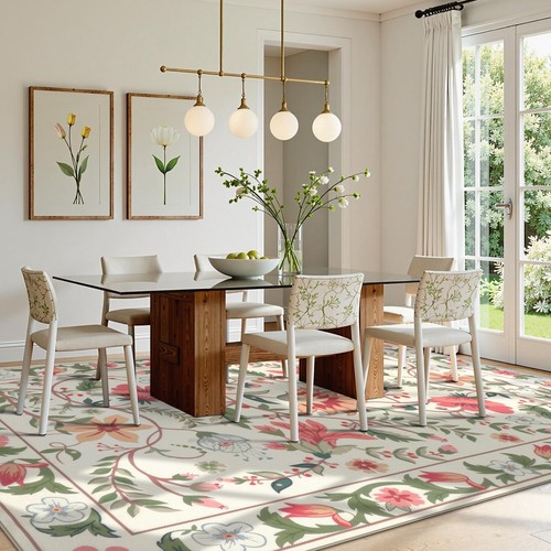Indoor Outdoor Area Rug 8x10 ft Large Floral Patio Rugs for RV Camping - Picture 2 of 7
