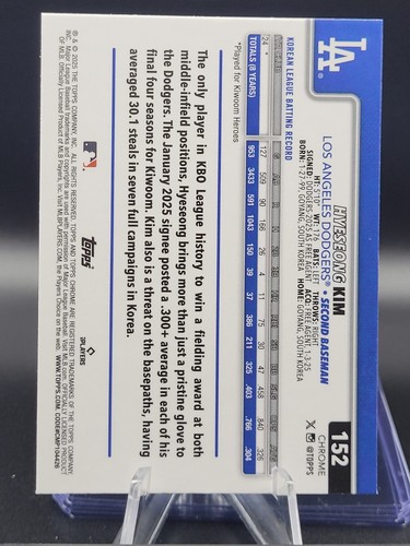 2025 Topps Chrome Sepia Refractor Hye-Seong Kim RC - Los Angeles Dodgers - Picture 2 of 2