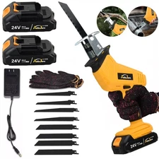 24V Cordless Reciprocating Saw Brushless with 2 Battery & Charger & 8 Saw Blade