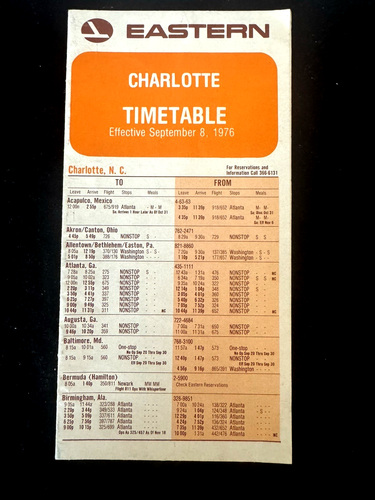 (2) VTG. 1976 &1977 Eastern Airlines System Timetables & (1) Local CLT Timetable - Picture 7 of 12