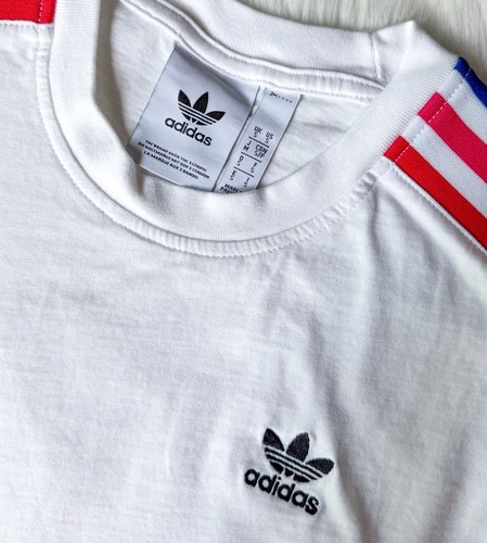Adidas Camicia Uomo 2XL Adicolor 3D Trifoglio 3 Righe Girocollo Bianco Originale - Foto 4 di 4