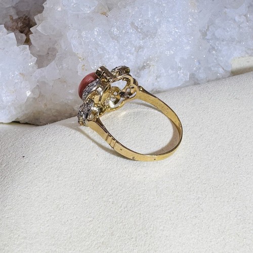 Antiguo anillo eduardiano Art Deco de coral y diamantes de 18 quilates y platino talla 9,5 - Imagen 7 de 9