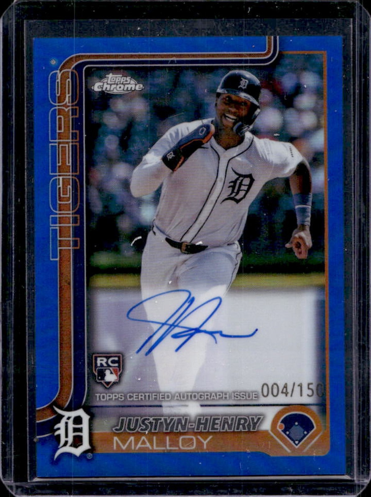 2025 Topps Chrome Justyn-Henry Malloy Rookie Auto RC Blue Refractor #4/150