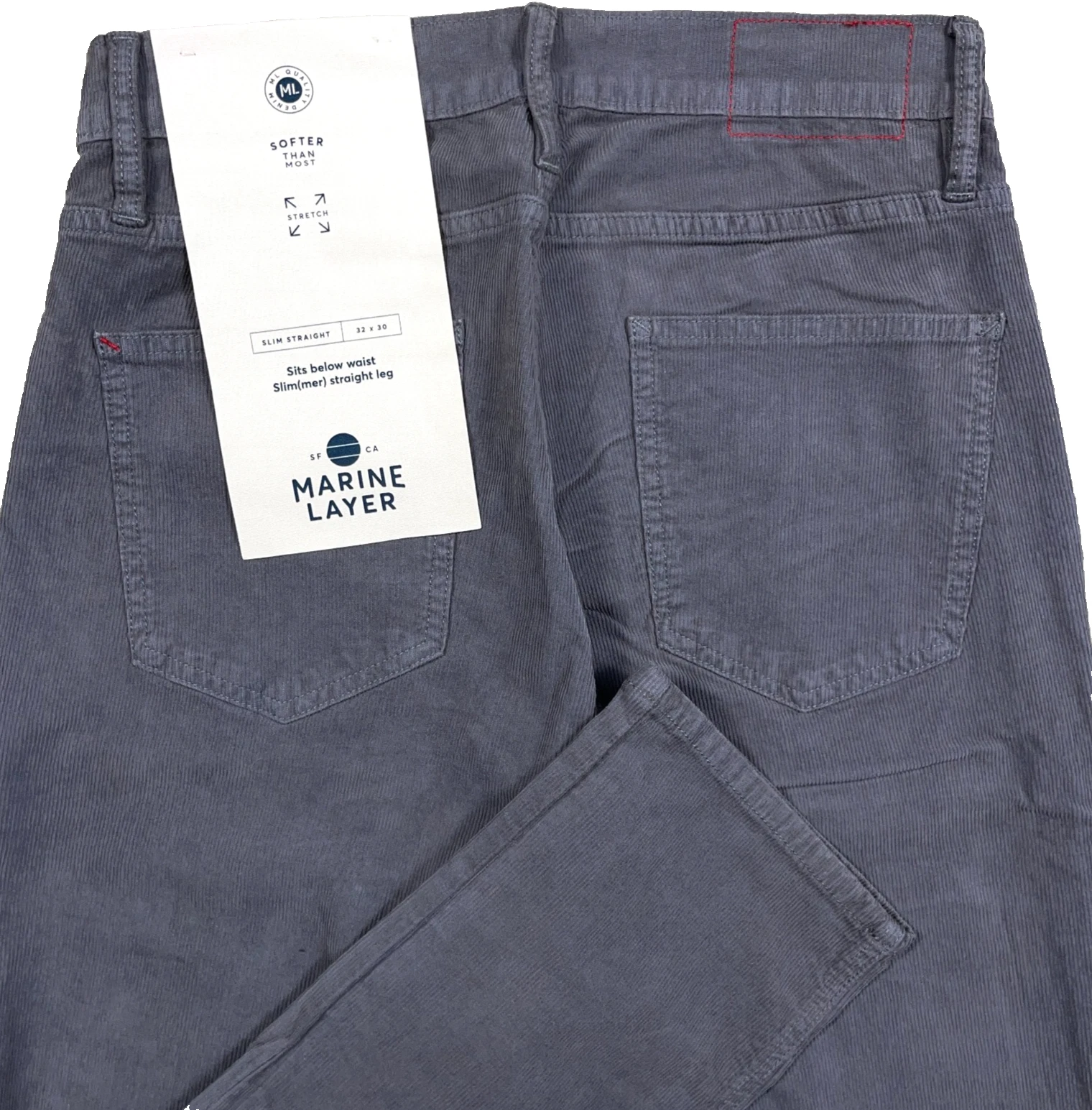 Marine Layer Corduroy Pants Men 32x30 Slim Fit Straight Leg Gray Chino Dress