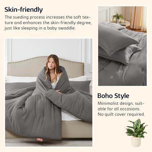 California King Comforter Set Grey,3PCS Soft Lightweight Breathable Bedding - Picture 7 of 7