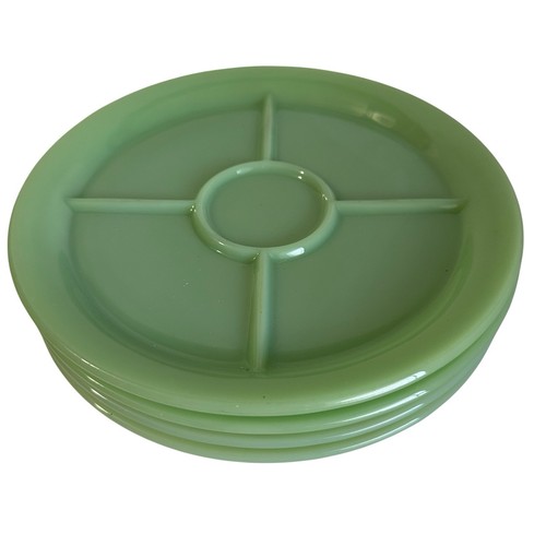 4 Fire King Jadeite 5 Part Divided Restaurant Ware Plates Vintage Anchor Hocking - Picture 3 of 5