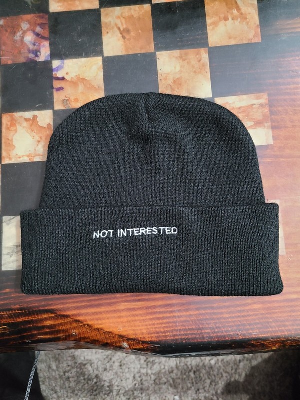 Savage Saints Black "Not Interested" Embroidered Acrylic Knit Beanie Hat Cap
