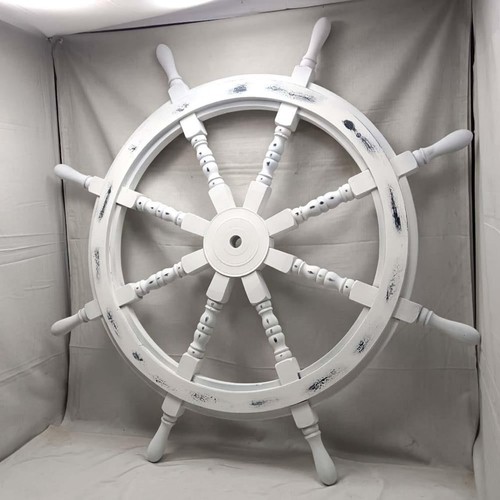 36” White Wooden Ship Wheel Nautical Wall Decor 8 wood Spokes Distressed Style. - Picture 12 of 13