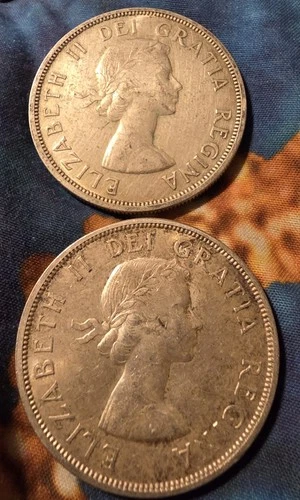 Canadian Silver Dollars Lot Of (2) 1958 "Death Dollar" XF And AU (1.2) Oz ASW