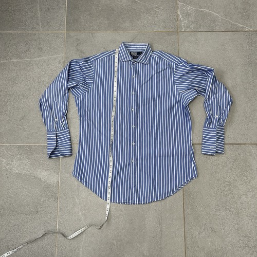 Camisa Ralph Lauren Rayas Estate Botón Para Hombre 15.5 Algodón Rayas Azul Blanco - Imagen 5 de 5