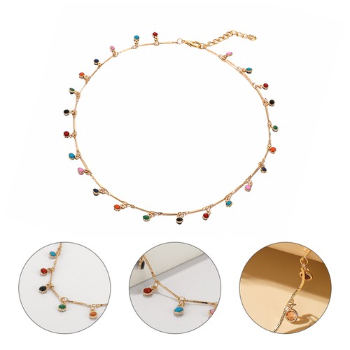 1Pc Bohemia Style Colorful Stone Necklace Spheritis Mono-layer Neck Jewelry
